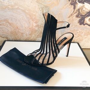 Sergio Rossi Leaf Detail Ankle Strap SuedeSandals